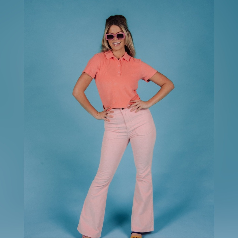 Hammies Corduroy High Waisted Flare Leg Bell Bottom pants in light pink 28